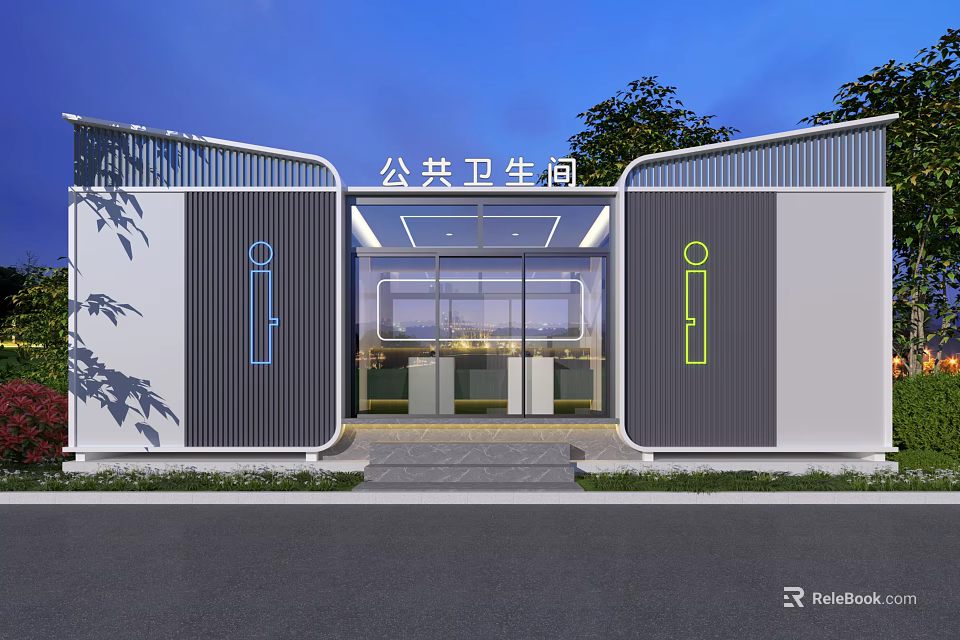 Modern Stylish Outdoor Public Toilet Building With Clear Gender Signs For Urban Public Areas 3d model 