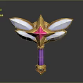 Fantasy Golden Weapon With Purple Handle Pink Star Gem And White Wing Structure