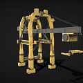 Cartoon Style Yellow Crane Mechanical Structure with Extended Arm and Hanging Hook