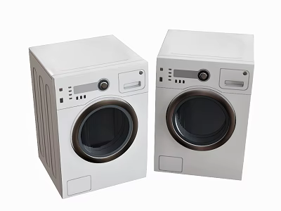 Two White Front Loading Washing Machines With Modern Control Panel Design 3d model