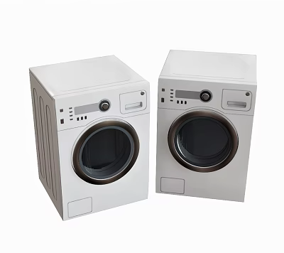 Two White Front Loading Washing Machines With Modern Control Panel Design 3d model