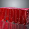 Red Industrial Metal Cargo Container On Reflective Surface With Dark Background