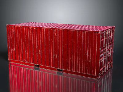 Red Industrial Metal Cargo Container On Reflective Surface With Dark Background 3d model