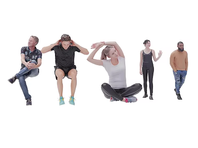 Group of People Stretching in Various Poses Against White Background 3d model