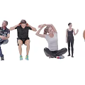Group of People Stretching in Various Poses Against White Background