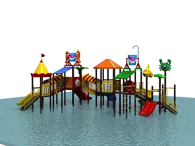 Modern amusement equipment high and low drop water village slide 3d model