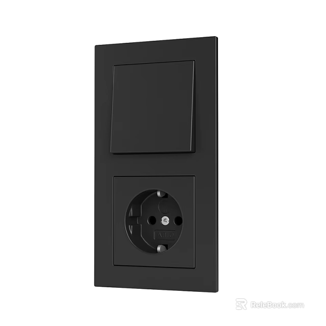 Modern Black Switch Panel Featuring Single Switch And Power Socket Design 3d model 