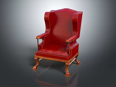 Red Classic Armchair With High Back Upholstered Seat Decorative Armrests And Wooden Legs 3d model