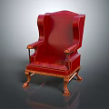 Red Classic Armchair With High Back Upholstered Seat Decorative Armrests And Wooden Legs