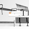 Multiple Designs of Outdoor Chairs Featuring Metal Frames and Slatted Seats