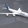 Lufthansa White Airliner With Blue Tail And Four Engines On Reflective Ground