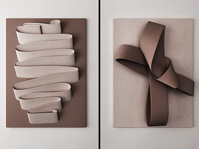 Modern Wall Decor Design Featuring Curved Beige Stripes And Crossed Brown Ribbons On Contrast Backgrounds 3d model