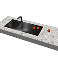 Black Double Bowl Kitchen Sink With Faucet On Speckled White Countertop And Oranges