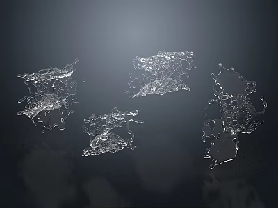 Transparent Irregular Shaped Glass Fragments On Dark Background With Glossy Reflections 3d model