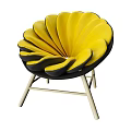 Modern Petal Shaped Accent Chair in Yellow Black Gray Blue with Gold Metal Legs