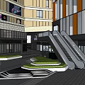 Modern Multi Level Shopping Mall With Billboard Displays Pedestrian Walkways And Escalators