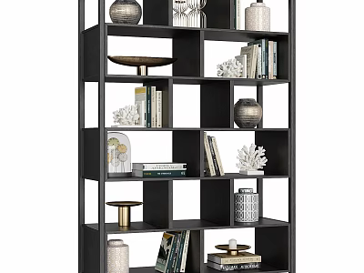 Modern Bookcase with Open Shelves Featuring Books Decorative Vases Coral and Trays 3d model
