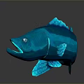 Blue Fish 3D Model With Green Stars On Dark Background And Reflective Surface
