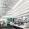 Modern Sales Office Interior Design With Chandelier Sofas And Glass Windows