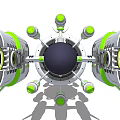 Futuristic White And Green Spaceship With Multiple Thrusters And Central Pink Section
