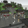 Chinese-style Ancient Architecture Holiday Village Homestay Courtyard Architecture Temple Burning Incense Praying Blessing Sacrifice Stage Ancient Stage Colorful Architecture 3d model