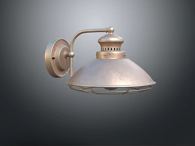 Vintage Metal Wall Light With Brass Arm And Conical Grid Lampshade Design 3d model
