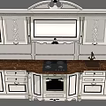 Traditional White Kitchen Cabinets With Wooden Countertop And Table