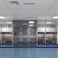 Medical Cleanroom Interior With Metal Doors Glass Windows And Blue Flooring
