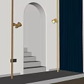 Modern Minimalist Gold Downlights Spotlights Illuminate White Wall Staircase with Black Curtain