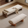 Stylish Beige Cushioned Benches With Wooden Legs And Blanket In Modern Interior