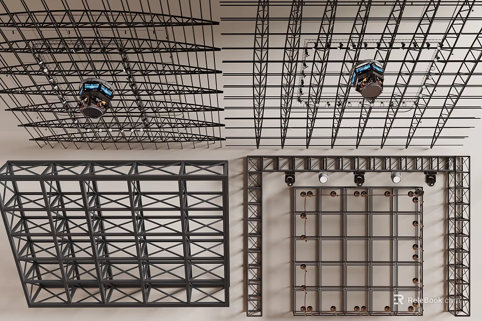 Metal Structural Components With Grid Frame Structure And Connecting Bolts Design 3d model 