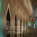 Luxury Hotel Corridor Featuring SPA Sign Arch Design Textured Walls And Modern Lighting