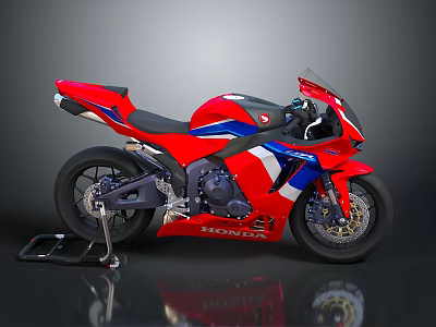 Red Honda Sport Motorcycle With Blue And White Stripes And Sleek Design 3d model
