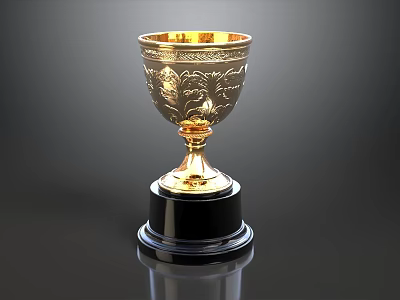 Shiny Golden Trophy With Intricate Engraved Patterns On Black Pedestal Base 3d model