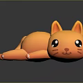 Orange Cartoon Cat Toy 3D Rendered Lying on Black Surface With Reflective Finish