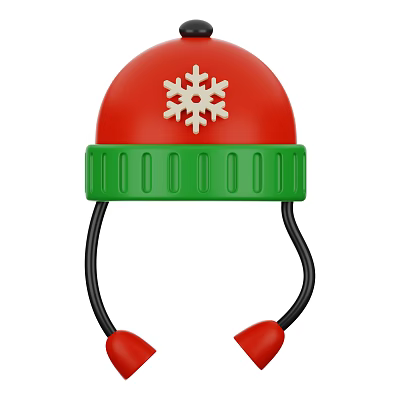 Red Winter Hat with Snowflake Design Green Cuff and Ear Flaps 3d model