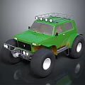 Green Custom Off Road Vehicle With Large Tires Roof Rack And Headlights