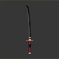 Traditional Japanese Weapon Katana With Black Blade Red Handle Red Tsuba Displayed On Gray Background