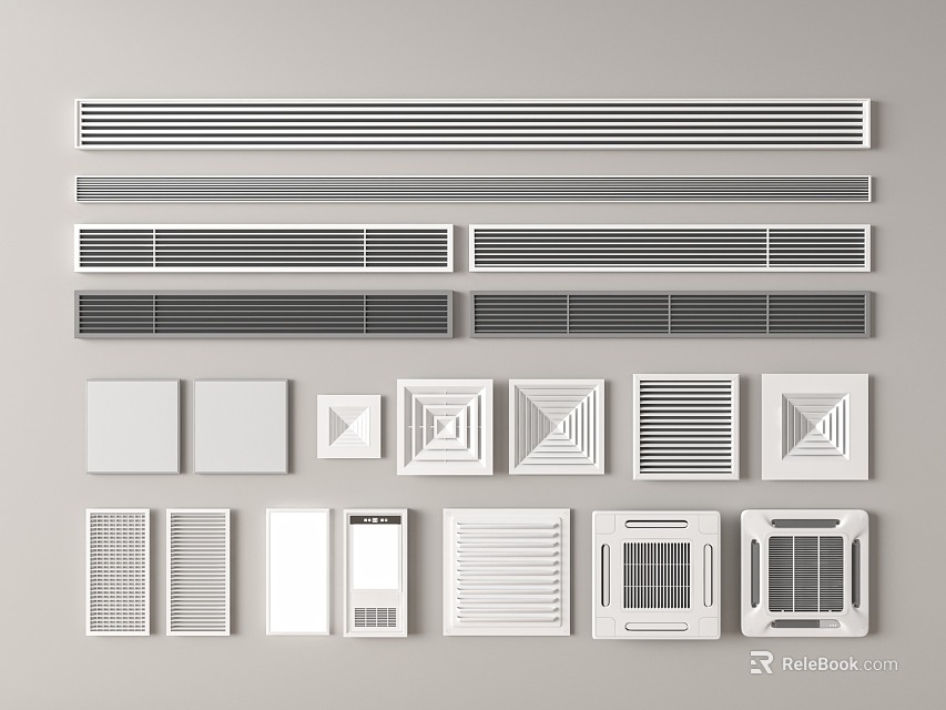 Various Air Conditioner Vent Designs With Different Shapes and Grille Styles 3d model 