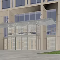 Modern Commercial Storefront With Glass Doors Curtain Wall Stone Cladding And Landscaped Greenery