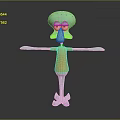 Squidward Tentacles 3D Animated Character With Light Green Body Orange T-Shirt And Outstretched Arms
