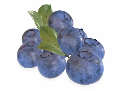 Fresh Blueberries With Vibrant Blue Color And Green Leaves On White Background 3d model