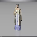 Elegant Traditional Long Coat With Fur Trim And Blue Lace Dress Design