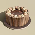 Delicious Chocolate Cake Decorated with Cream Swirls and Chocolate Balls on Striped Base