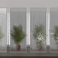 Modern Textured Glass Partitions with Different Patterns and Green Plants in Contemporary Interior