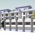 Multi Storey Building With Traditional Roof Balconies And Surrounding Trees