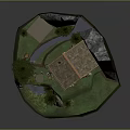 Mountain Scene Model With Wooden Cabin Pine Trees Waterfall And Rocky Hills