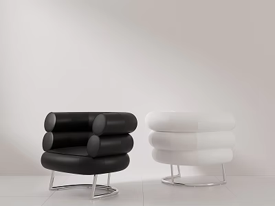 Black And White Modern Round Accent Chairs With Metal Legs Minimalist Design 3d model