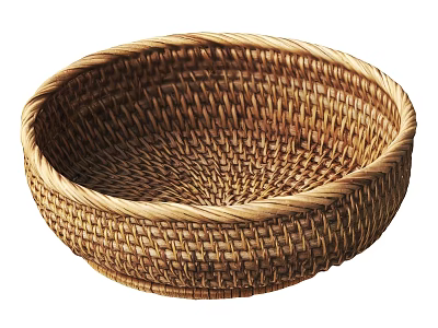 Natural Handwoven Rattan Round Storage Basket For Home Decor Use 3d model