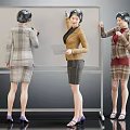 Women In Business Attire Presenting Discussing Holding Papers And Pointing At Whiteboard